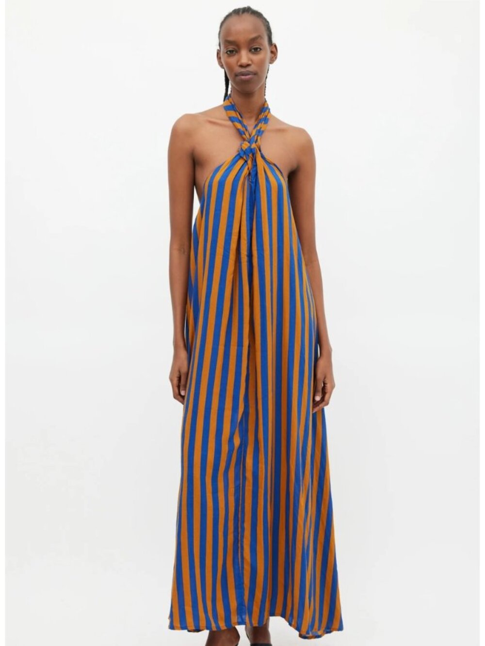 Natalie Martin Astrid Striped Maxi Dress, Blue/Coffee, Size M | Originally $280